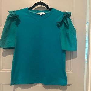 Turquoise Puff Sleeve Poplin Knit Top.  (Excuse the wrinkles.)